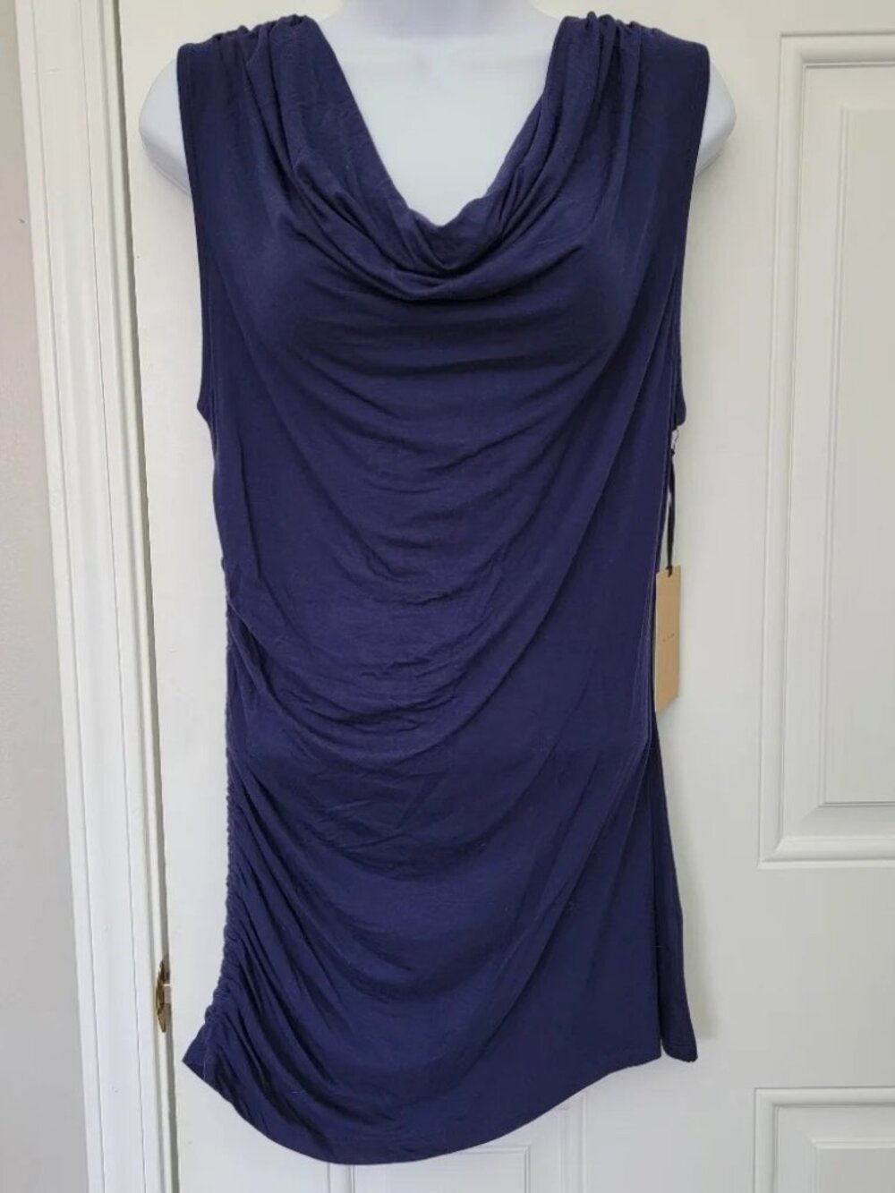 NWT Halogen Navy Blue Cowl Neck Sleeveless Mini Dress Ruched Side Medium